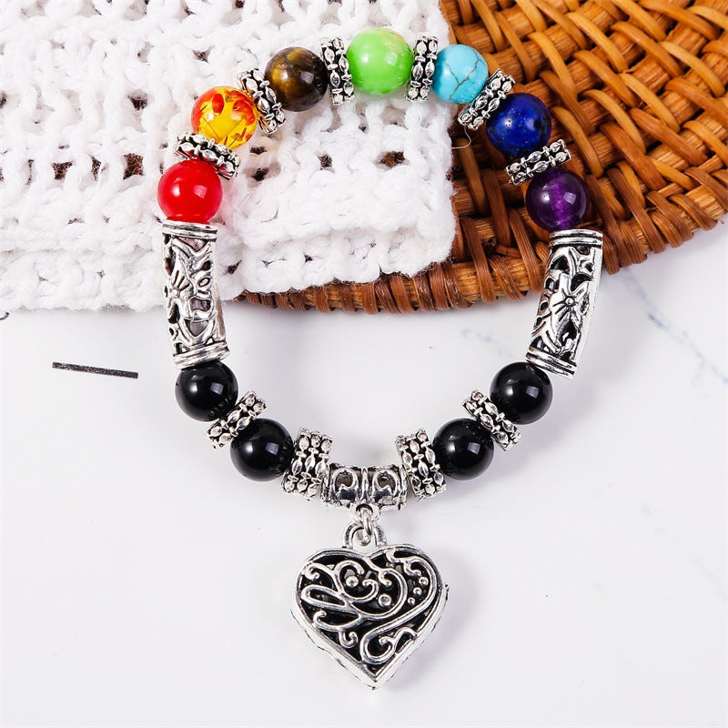 Wholesale Colorful Peach Heart Natural Stone Bracelets
